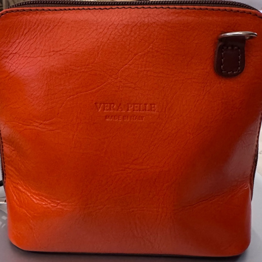 Vera Pelle Orange Italian Leather Crossbody NWOT B49